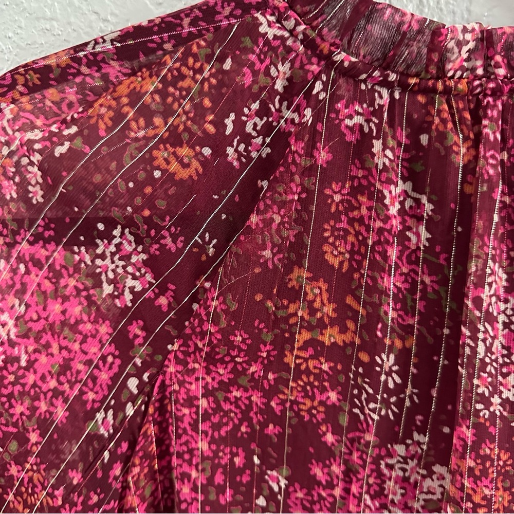 MSK Petite Floral Tiered Chiffon Dress PM Burgundy Romantic Boho Mini - Picture 6 of 13